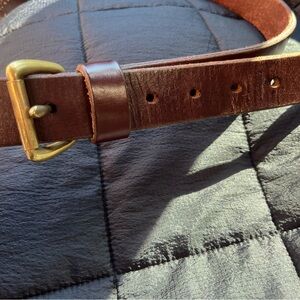 Elegant Brown Leather Belt with Gold Buckle